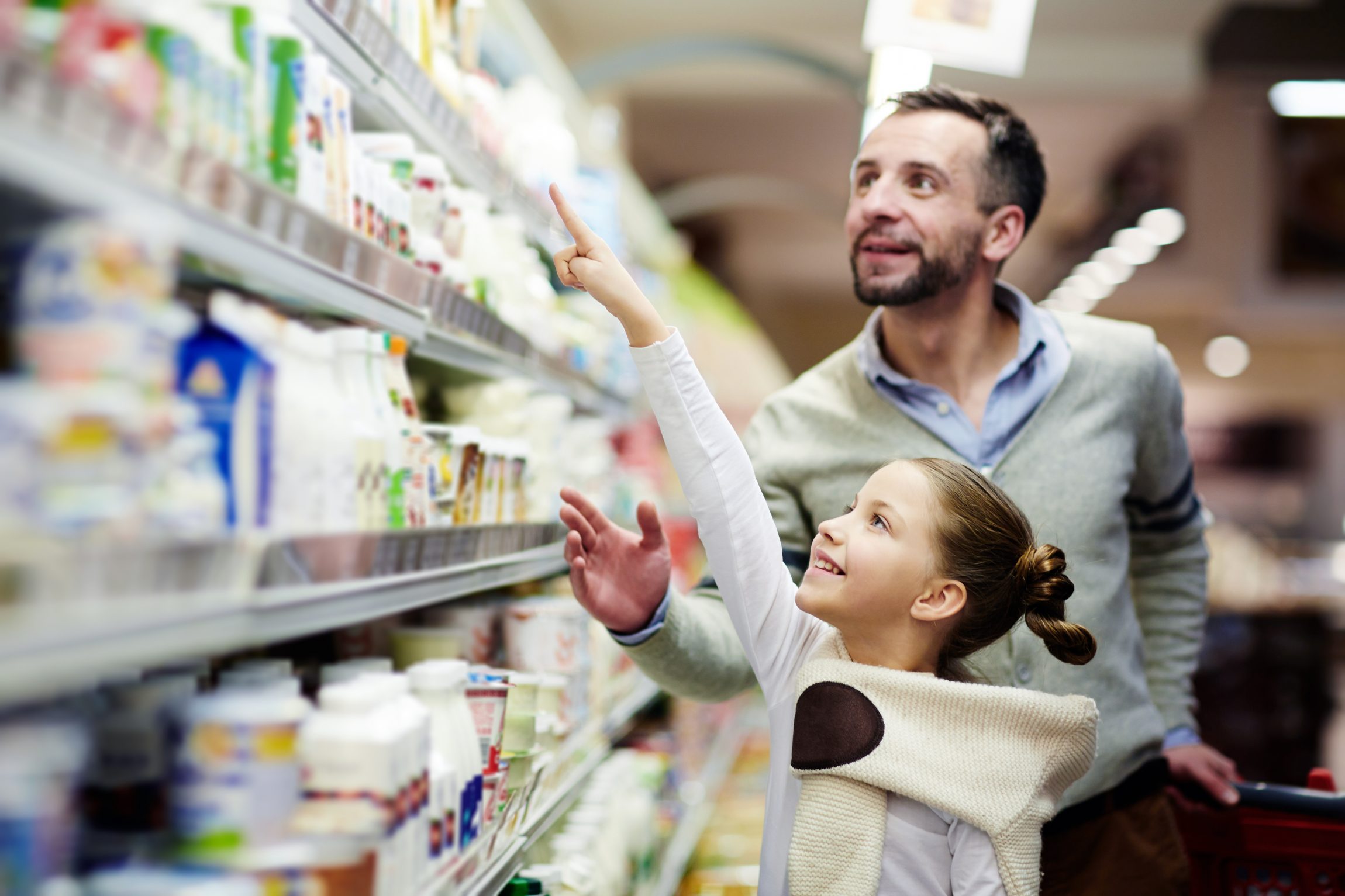 Pointing at dairy product